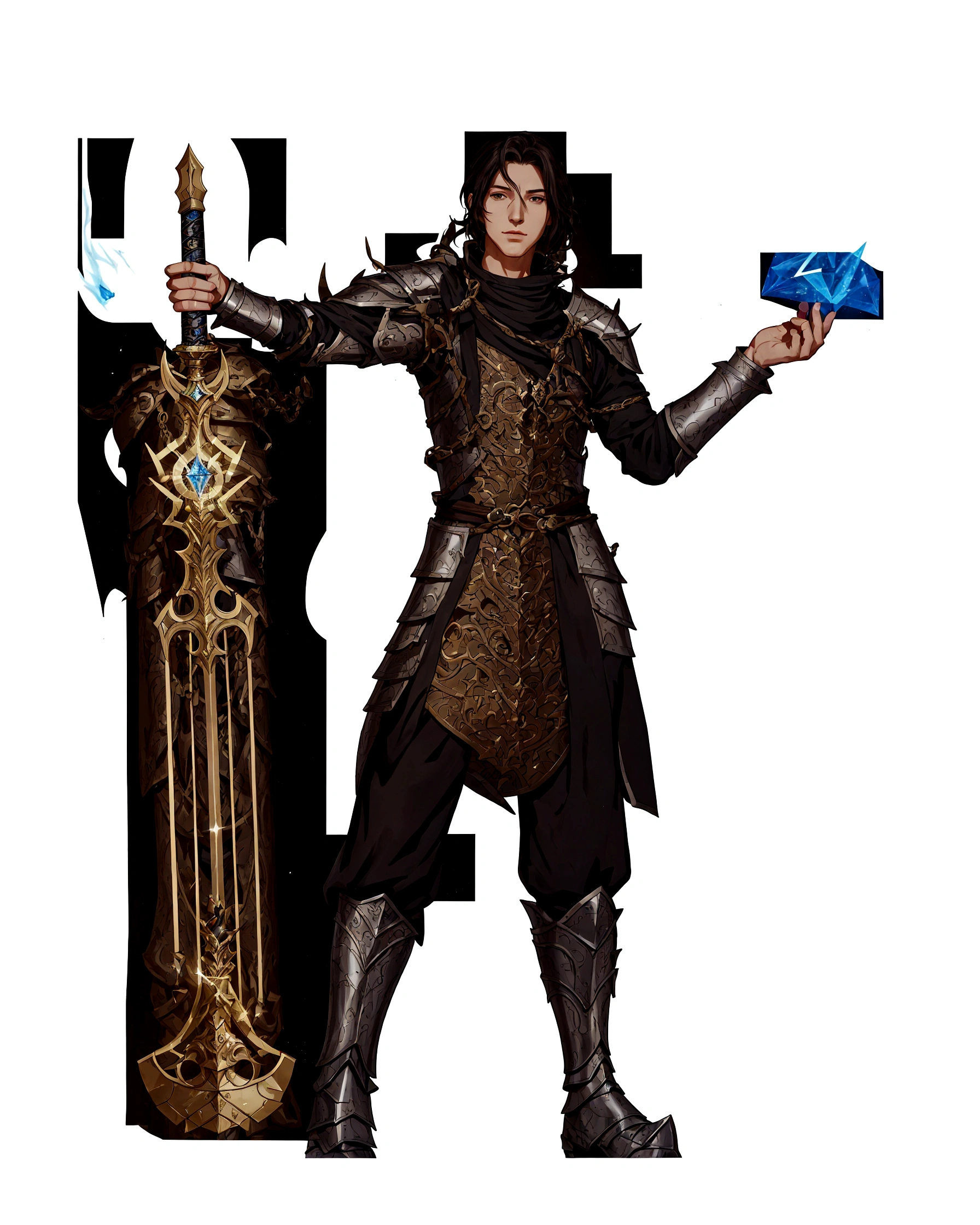 a cartoon image of a man in armor holding a sword, full portrait of elementalist, rpg portrait full body, fullbody rpg portrait, d & d style full body portrait, a human male paladin, picture of a male cleric, inspired in kris from deltarrune, full body dnd character portrait, male artificer