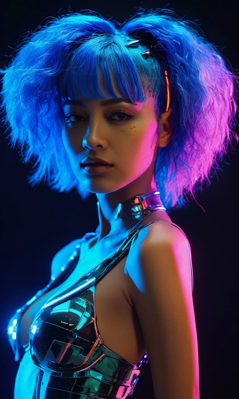 Figure of a woman with blue hair, josan gonzales (Josan Gonzalez) cyberpunk art, Winner of the Behance competition, Afrofuturism, Synthwave, neon, glowing neon
