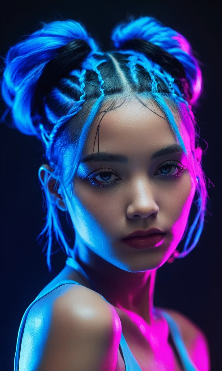Figure of a woman with blue hair, josan gonzales (Josan Gonzalez) cyberpunk art, Winner of the Behance competition, Afrofuturism, Synthwave, neon, glowing neon