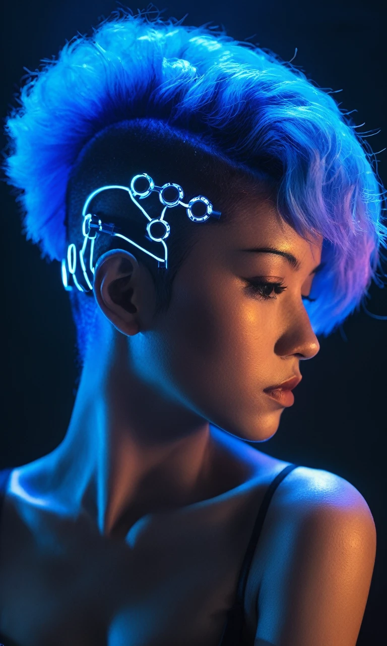 Figure of a woman with blue hair, josan gonzales (Josan Gonzalez) cyberpunk art, Winner of the Behance competition, Afrofuturism, Synthwave, neon, glowing neon