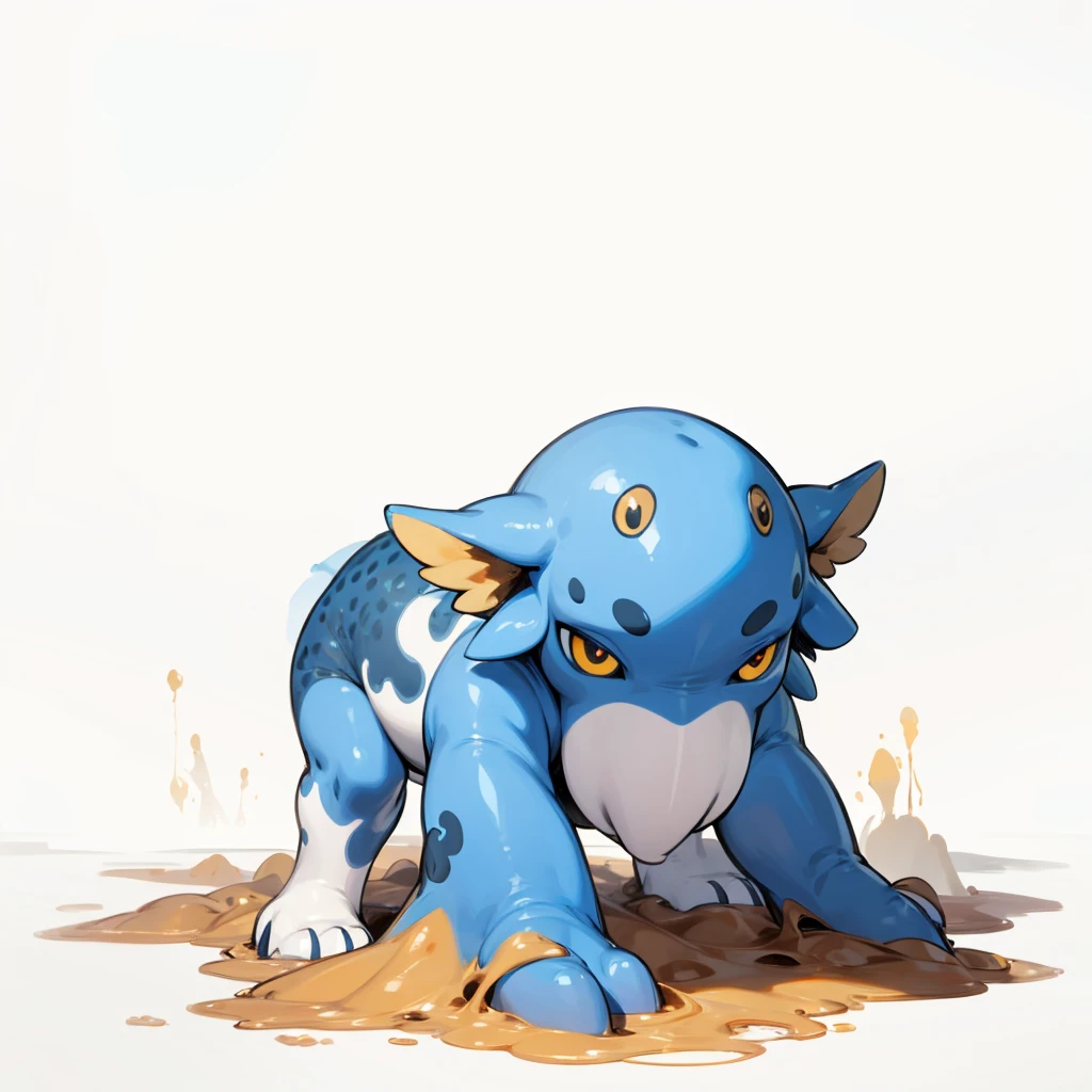 (Random Evolution, Colossal squid mixed cow), full body version, (wings), full blue and yellow colour skins, (gold eyes), (Grassroots), no background