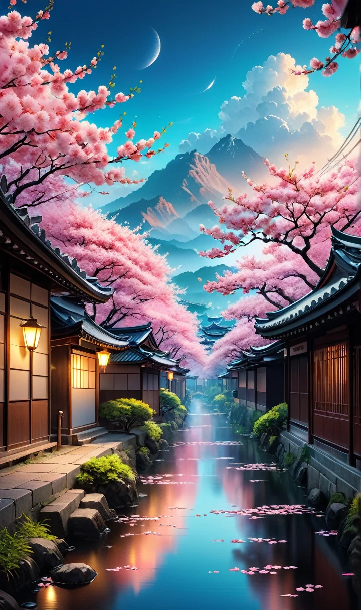 Award-winning photography，Showing extremely beautiful magical scenery，The color scheme is inspired by Japanese cherry blossoms. Soft, Wimmelbilder or floraes depicting fluffy clouds in various shades of sky, 使用哈苏 2000 年代的复古 RAW 照片等高端camera拍摄的伪装中景, Reality, Film Grain, camera, Color, Eye Spotlight, Atmospheric lighting, imperfections, Nature, Shallow depth of field, High level of detail，Create photo-like images, Focus on lighting, Realistic textures, Ultra Detailed.