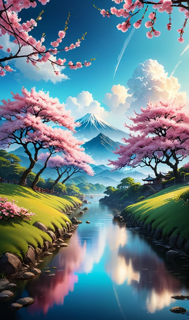Award-winning photography,Showing extremely beautiful magical scenery,The color scheme is inspired by Japanese cherry blossoms. Soft, Wimmelbilder or floraes depicting fluffy clouds in various shades of sky, 使用哈苏 2000 年代的复古 RAW 照片等高端camera拍摄的伪装中景, Reality, Film Grain, camera, Color, Eye Spotlight, Atmospheric lighting, imperfections, Nature, Shallow depth of field, High level of detail,Create photo-like images, Focus on lighting, Realistic textures, Ultra Detailed.