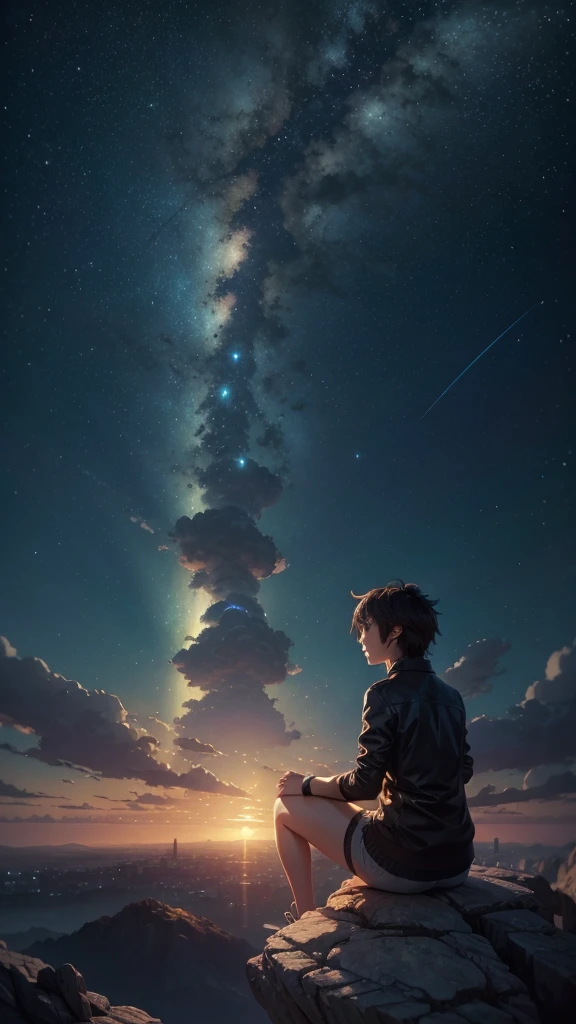anime girl sitting on a rock looking at the sky,a sky piercing tower, lots, lots distante, makoto shinkai cyril rolando, 4K anime art wallpaper, 4k anime art wallpaper, cyril rolando and goro fujita, 8K anime art wallpaper, anime wallpaper 4k, anime wallpaper 4k, anime wallpaper 4k, ( ( makoto shinkai ) ), makoto shinkai!