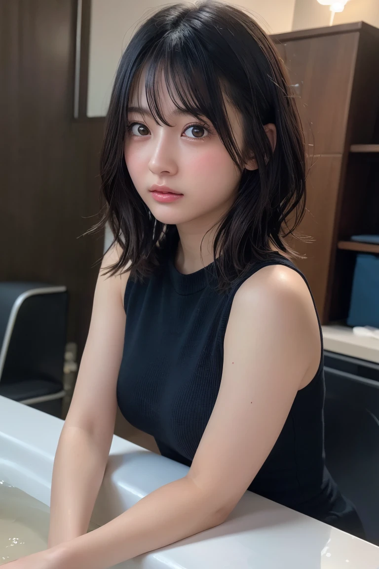 ((Upper Body:1.3)).Blown by the long wind [Blue-black:.3] hair,Looking at the audience, (Tabletop:1.3), (8K, Realistic, RAW Photos, Highest quality: 1.4), Japanese, (1 Girl), Beautiful Face, (Realistic face),{Wavy medium hair|Front hair long bob|short hair with long bangs}{Black hair|Brown hair|Blonde hair}, Beautiful hairstyle, Realistic eyes, Beautiful and beautiful eyes, (Realistic skin), Beautiful Skin, charm, Ultra-high resolution, Surreal, Very detailed, Golden Ratio,Female student peeing in the toilet、shame(Blushing:1.3),Upper Bodyは裸、Nipples sticking out、Erect nipples