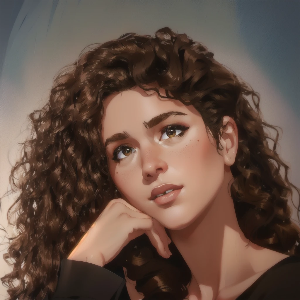 arafed woman with curly hair and a black top posing for a picture, headshot portrait, high quality portrait, photo of young woman, editorial portrait, closeup headshot portrait, medium portrait soft light, her face framed with curls, photoshoot portrait, close up portrait photo, julia sarda, detailed portrait, close - up studio photo, medium close up portrait, detailed portrait shot