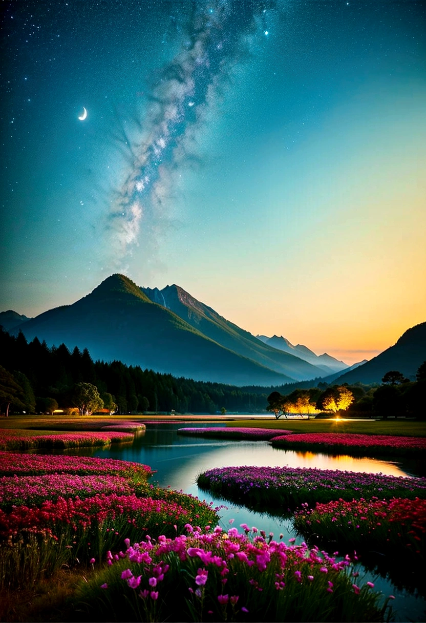 highest quality、Landscape painting、nature、night景、night、moon、Starry Sky