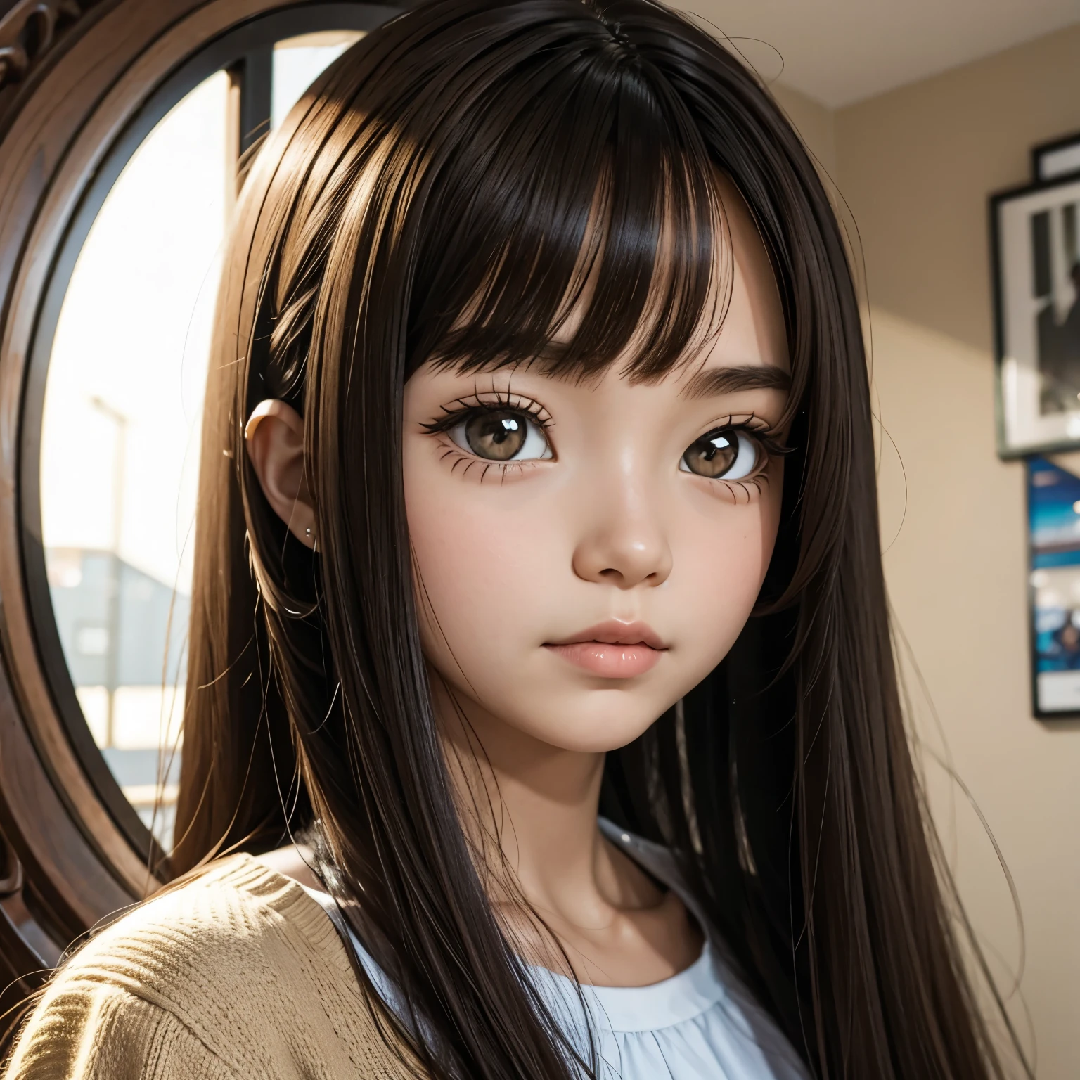 Blythe doll with Brown eyes, no bangs Brown AND straight hair