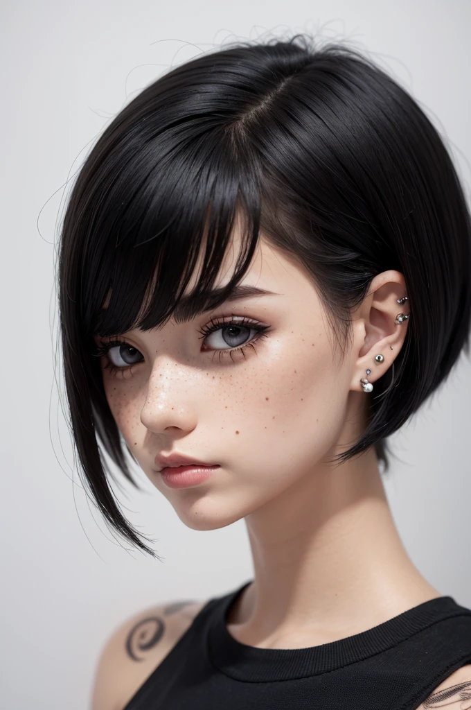short black hair blythedollcustom, piercing no septo, ear piercing,freckles, outlined 