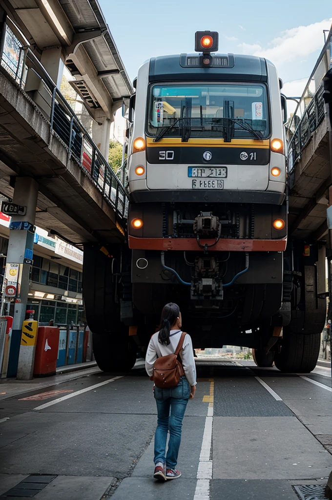 Draw the Medellin metro train as a giant transformer using all its cars