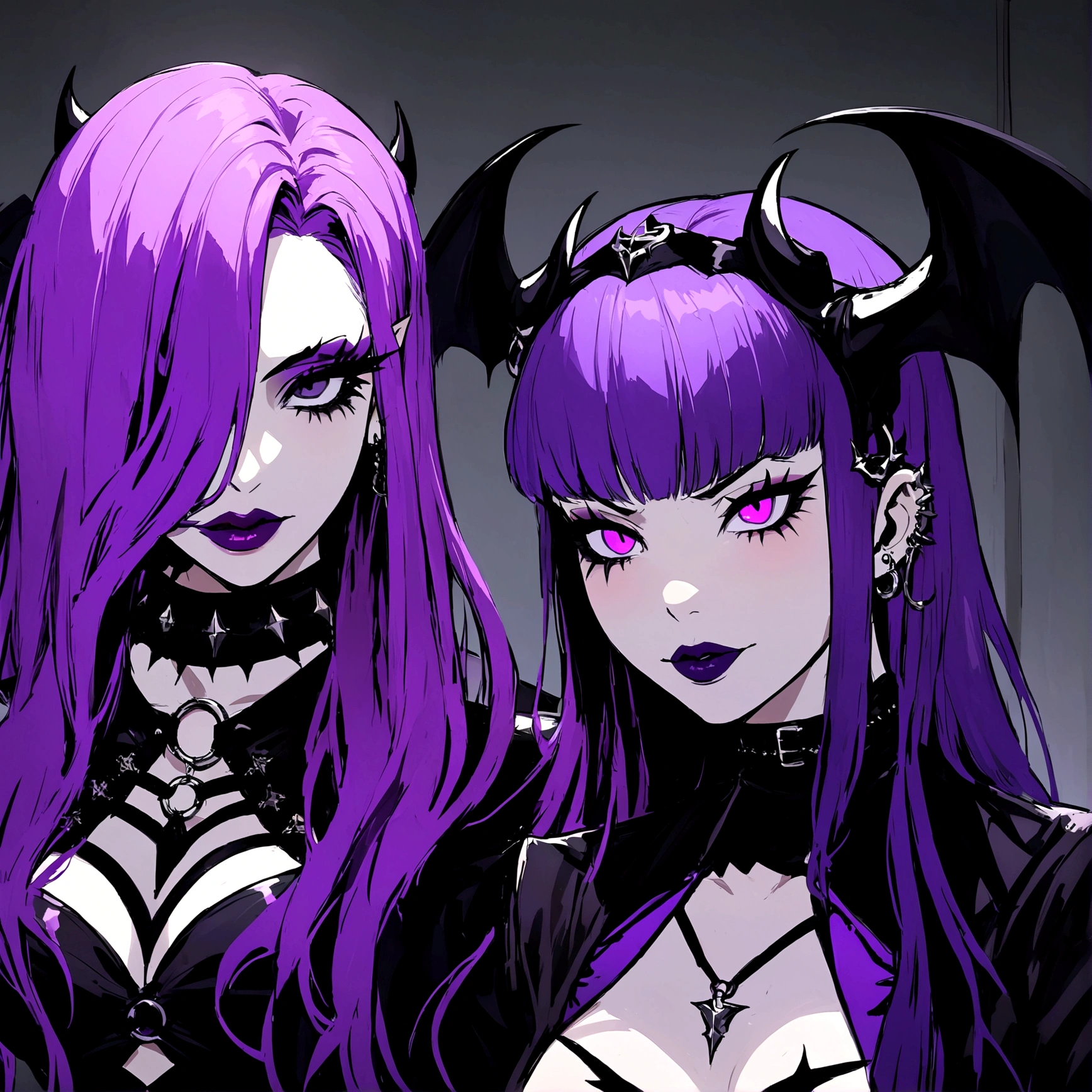 detailed, HD, 4k, araffe woman with purple hair and a black dress, succubus, demonic clothing, portrait of a goth , demon in the room, room, beautiful woman, demoncore clothes, fashionable dark demon, gothic clothing, wearing gothic accessories, wearing a gothic dress, demon, succubus