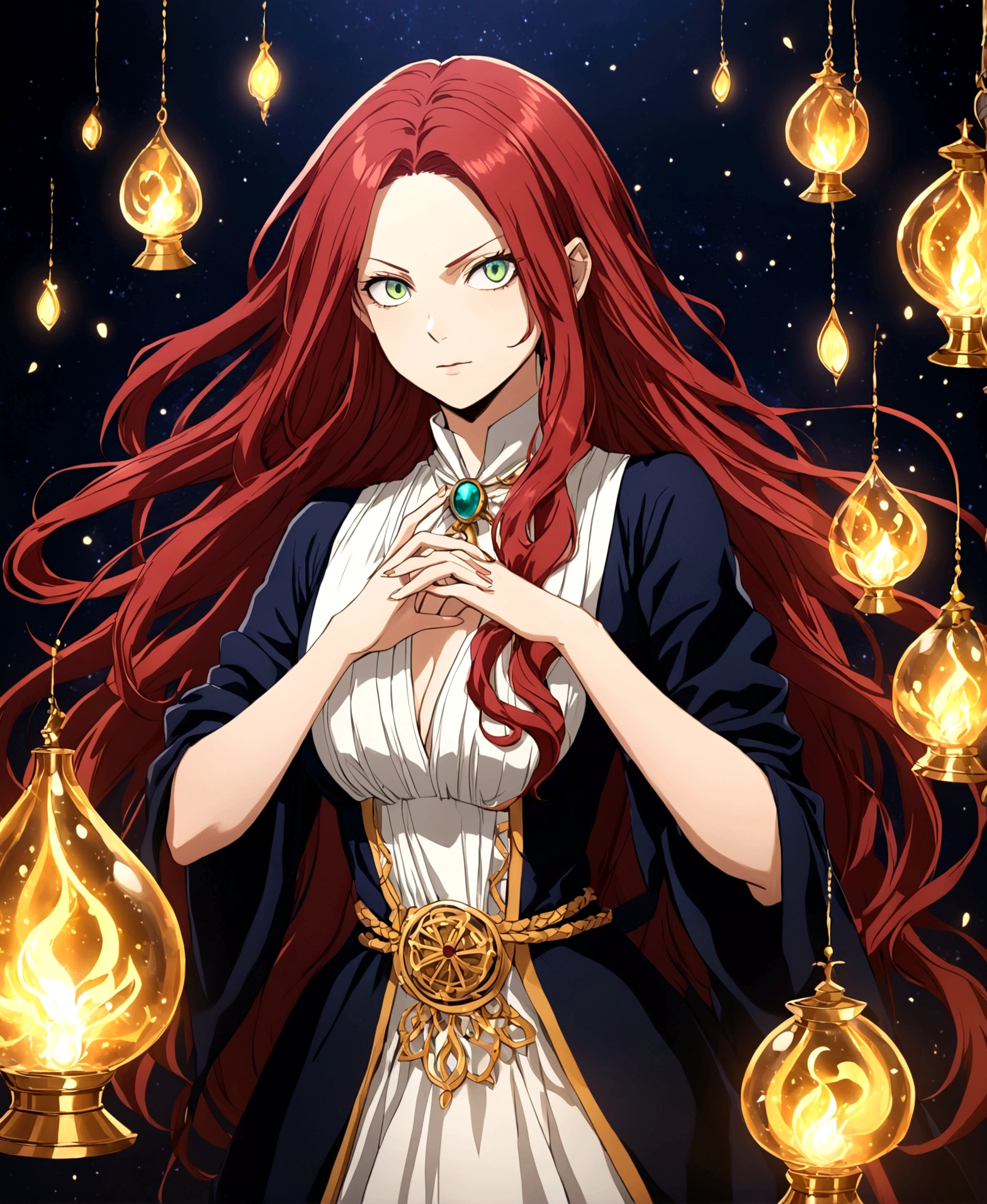 1girl, long_hair, bright_hair_color, seductive_eyes, mysterious_expression, mature_appearance, glamorous_outfit, flowing_dress, elegant_jewelry, intricate_embellishments, magic_symbols, glowing_accessories, potions, scrolls, cute_accents, bows, ribbons, flowers, todoroki shoto, My hero academia 