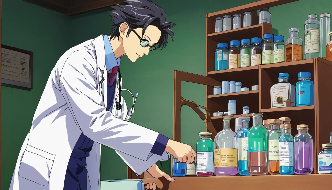 Doctor making a medicine,anime style