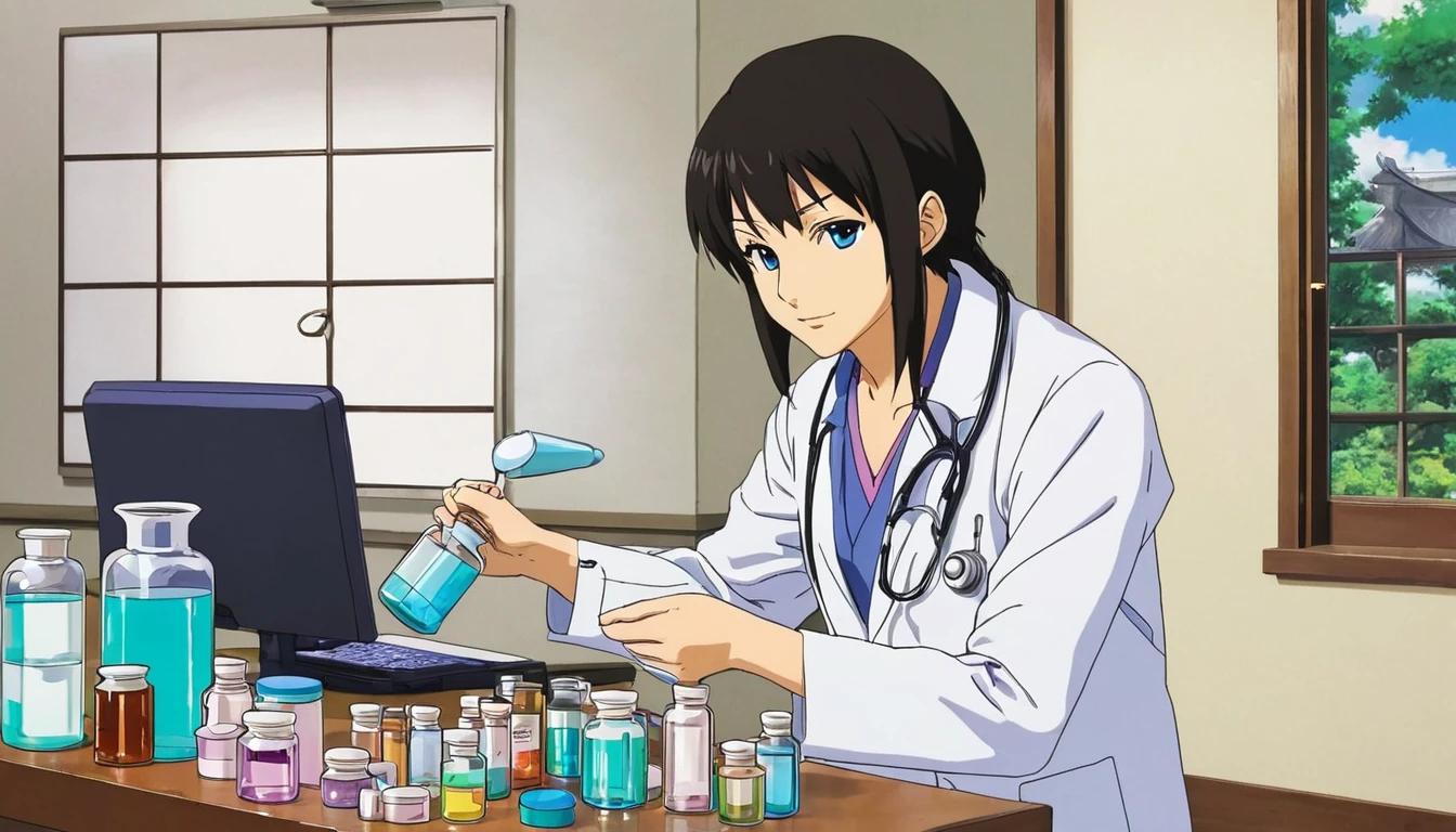 Doctor making a medicine,anime style