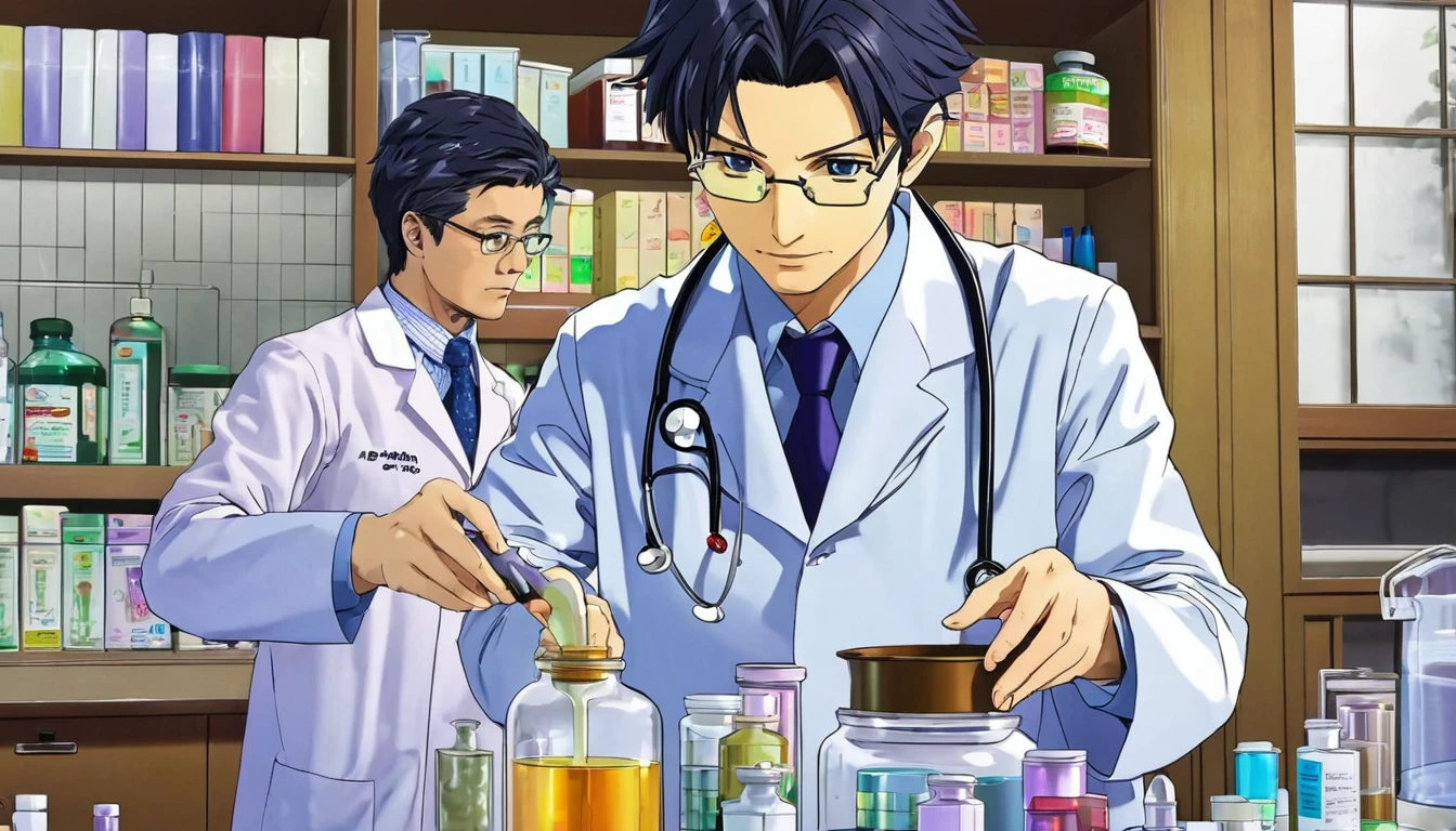 Doctor making a medicine,anime style