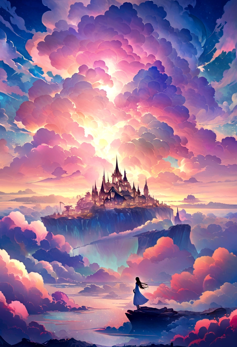 Highest quality,Super detailed,Magic Cloud,Ethereal atmosphere,Vibrant colors,Fascinating landscape,Mysterious Clouds,Soft sunlight,Quiet and peaceful,Pastel Color Palette,Heavenly glow,Magnificent skyscape,Surreal beauty,Calm and dreamy,Mysterious atmosphere,glowing clouds,Dreamy landscape,Whimsical and otherworldly,Quiet and serene,Heavenly dreamscape,Rising Clouds,Bliss and Peace,A transcendent and magical atmosphere,Lush and surreal environments,fantastical and Mysterious Clouds,Gentle and soft texture,captivating and mesmerizing,A chance encounter and a sense of awe,Graceful and delicate,Impressive and breathtaking,Layers of fog and mist,soft and delicate brushstrokes,Magnificent and magnificent scenery,Peaceful and calm sky,bright and radiant atmosphere,Bright and vibrant colors,Skyscape