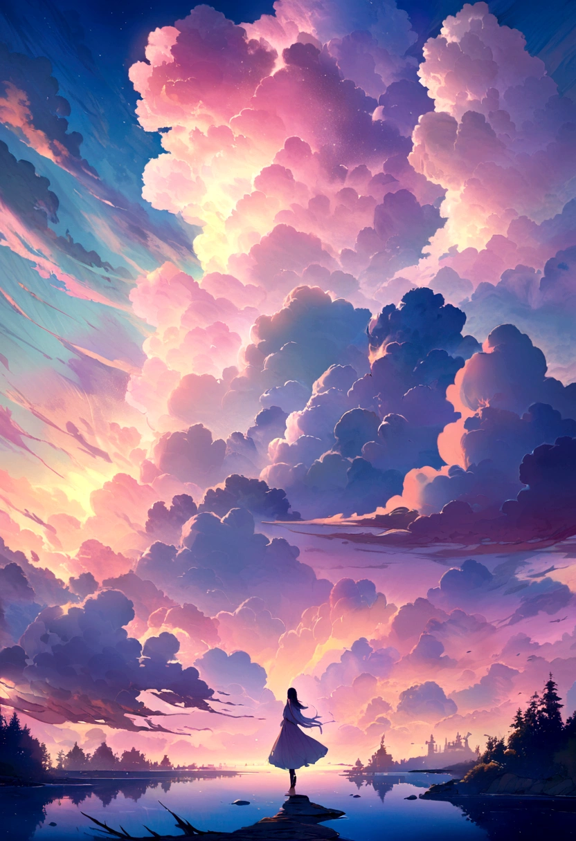 Highest quality,Super detailed,Magic Cloud,Ethereal atmosphere,Vibrant colors,Fascinating landscape,Mysterious Clouds,Soft sunlight,Quiet and peaceful,Pastel Color Palette,Heavenly glow,Magnificent skyscape,Surreal beauty,Calm and dreamy,Mysterious atmosphere,glowing clouds,Dreamy landscape,Whimsical and otherworldly,Quiet and serene,Heavenly dreamscape,Rising Clouds,Bliss and Peace,A transcendent and magical atmosphere,Lush and surreal environments,fantastical and Mysterious Clouds,Gentle and soft texture,captivating and mesmerizing,A chance encounter and a sense of awe,Graceful and delicate,Impressive and breathtaking,Layers of fog and mist,soft and delicate brushstrokes,Magnificent and magnificent scenery,Peaceful and calm sky,bright and radiant atmosphere,Bright and vibrant colors,Skyscape