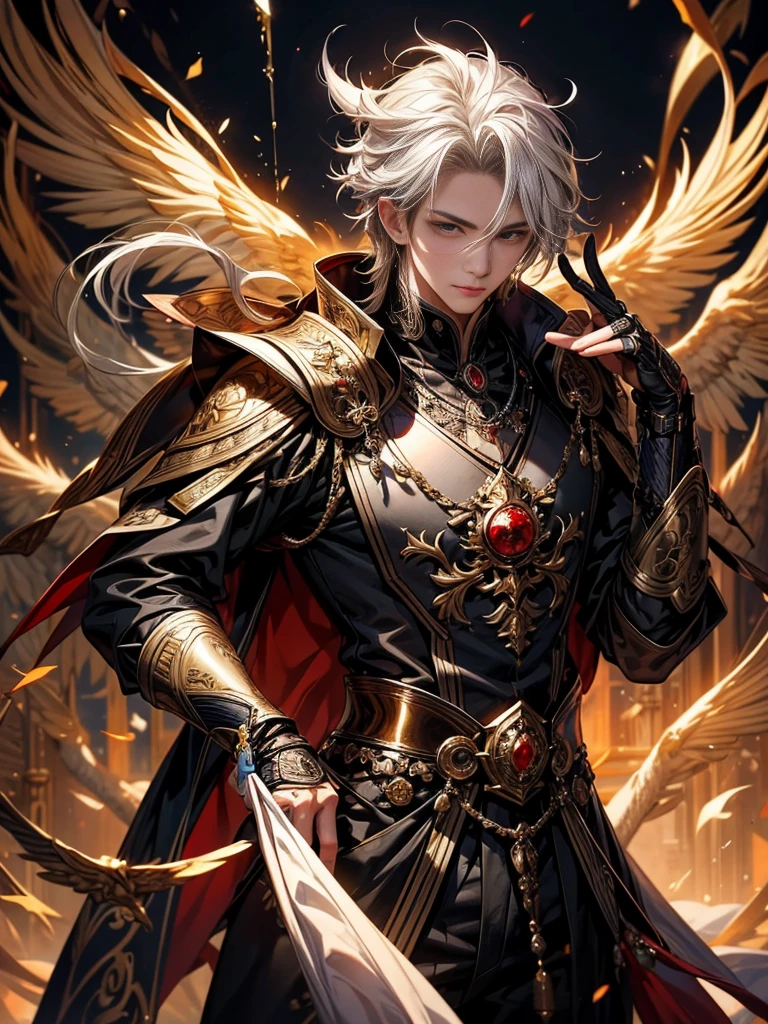 現generationに復活しているコンスタンティヌス大帝。Adult males。30generation。hardworking and talented businessman。eyes like a dragon。bright, A Discerning Eye。Antique、successful in the jewelry industry。warm and powerful。calm and calm。Also, Take a calm and decisive stance when necessary.。Be a gentleman、dangerous feeling of compulsion。face covered with mask, British traditional atmosphere。city background。luxurious and elegant。modern classic。masterpiece。super high quality。Ultra high resolution。gentle。