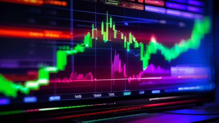 a close-up of a computer screen with a color display, displaying stock Graphics, waveforms on top of square chart, melhor em Rapier da Adobe, shock waves are coming out, cryptocurrency in the background, por Julian Allen, Graphics, still photo, Medium shot near, top quality picture, por Anna Katharina Block, trading stocks, by Nicholas Marsicano, Rapier