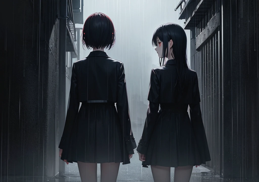 "Create an anime-style image that captures the emotional depth and contrasting themes of the song. The scene should feature a dark, rainy urban environment with deep shadows and muted colors. In the foreground, a character with visible red scars on their wrists stands in a contemplative pose, half-hidden in the shadows. Their face is partially obscured by a mask, symbolizing the duality of their public facade and private pain. Surrounding them, incorporate subtle, moody lighting and rain effects to evoke a sense of inner turmoil and silent screams. The overall aesthetic should blend traditional anime art with a melancholic and dark, yet visually striking atmosphere."