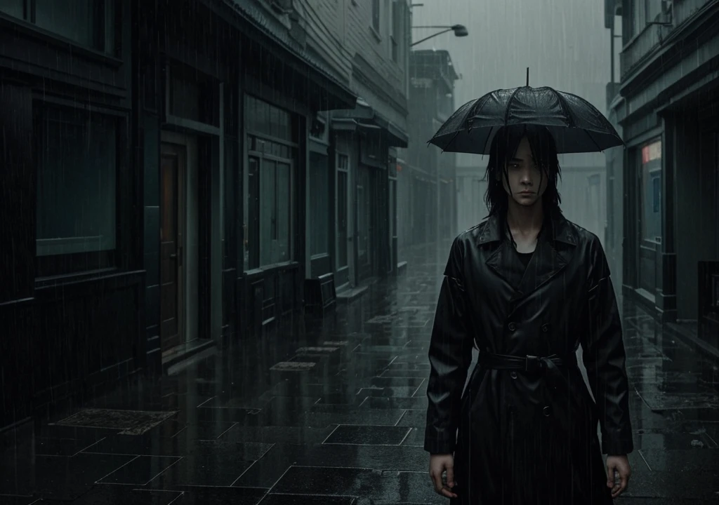 "Create an anime-style image that captures the emotional depth and contrasting themes of the song. The scene should feature a dark, rainy urban environment with deep shadows and muted colors. In the foreground, a character with visible red scars on their wrists stands in a contemplative pose, half-hidden in the shadows. Their face is partially obscured by a mask, symbolizing the duality of their public facade and private pain. Surrounding them, incorporate subtle, moody lighting and rain effects to evoke a sense of inner turmoil and silent screams. The overall aesthetic should blend traditional anime art with a melancholic and dark, yet visually striking atmosphere."