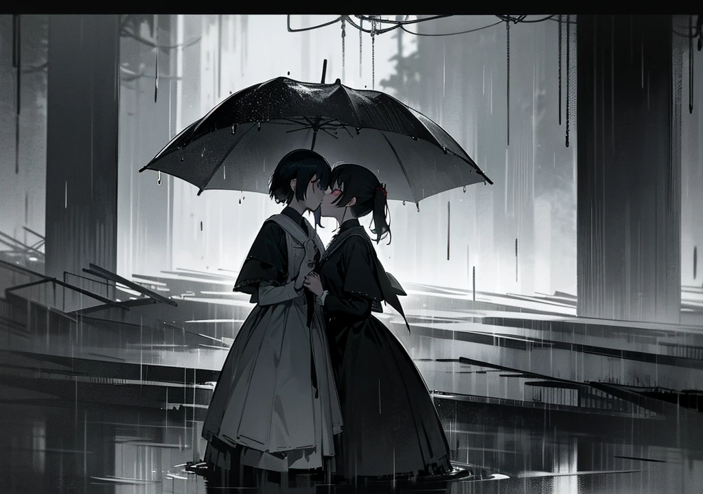 "Create an anime-style image that captures the emotional depth and contrasting themes of the song. The scene should feature a dark, rainy urban environment with deep shadows and muted colors. In the foreground, a character with visible red scars on their wrists stands in a contemplative pose, half-hidden in the shadows. Their face is partially obscured by a mask, symbolizing the duality of their public facade and private pain. Surrounding them, incorporate subtle, moody lighting and rain effects to evoke a sense of inner turmoil and silent screams. The overall aesthetic should blend traditional anime art with a melancholic and dark, yet visually striking atmosphere."