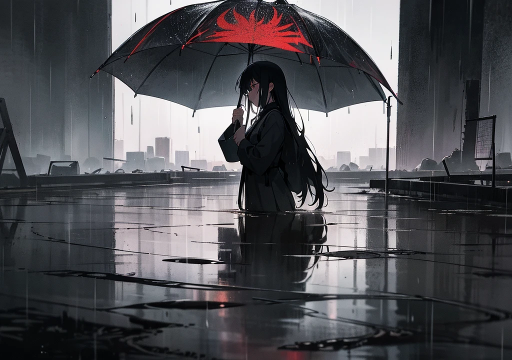 "Create an anime-style image that captures the emotional depth and contrasting themes of the song. The scene should feature a dark, rainy urban environment with deep shadows and muted colors. In the foreground, a character with visible red scars on their wrists stands in a contemplative pose, half-hidden in the shadows. Their face is partially obscured by a mask, symbolizing the duality of their public facade and private pain. Surrounding them, incorporate subtle, moody lighting and rain effects to evoke a sense of inner turmoil and silent screams. The overall aesthetic should blend traditional anime art with a melancholic and dark, yet visually striking atmosphere."