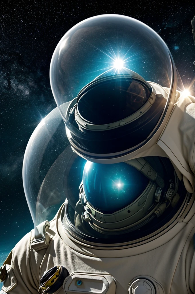 Turtle exploring an alien planet in a space suit transparent helmet 