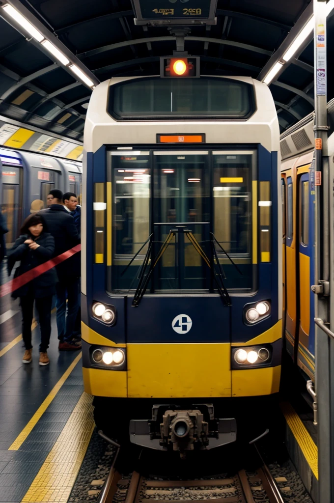 Metro train in background in blur at platform in front with hd focus