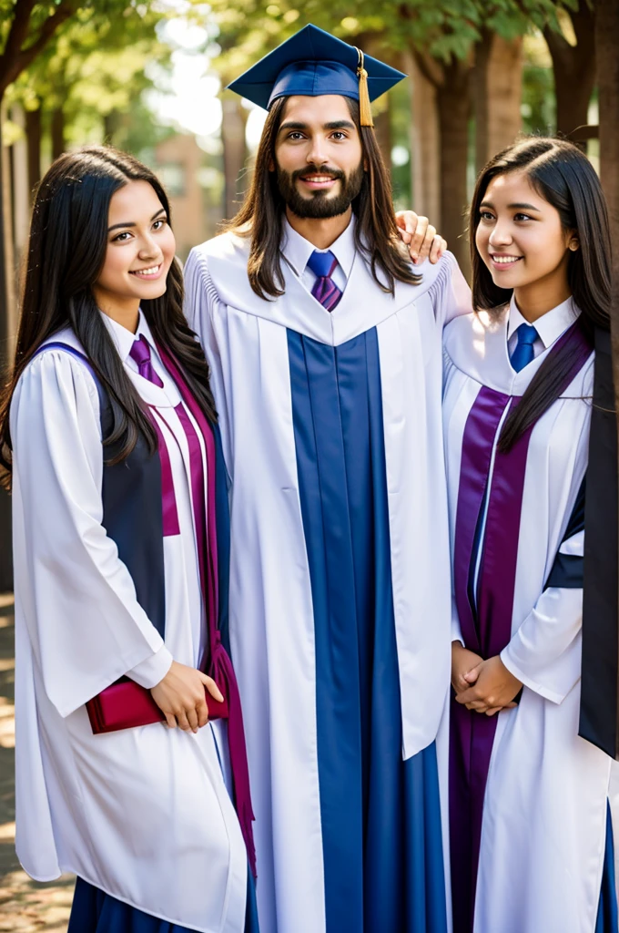 God , jesus and the holy spirit in graduation gown 