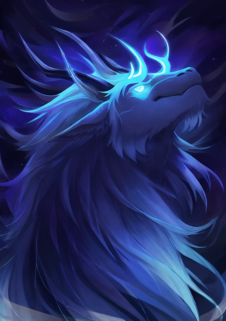 A majestic qilin, detailed horns, starry night sky, divine being, dreamlike starscape, best quality, 8k, hyperdetailed, photorealistic, dramatic lighting, glowing horns, celestial atmosphere, intricate patterns, mystical aura, ethereal, bioluminescent, glowing eyes, elegant pose, detailed scales, flowing mane