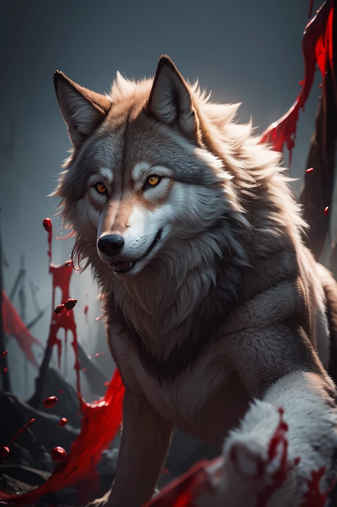 create the image of an alpha wolf full of BLOOD