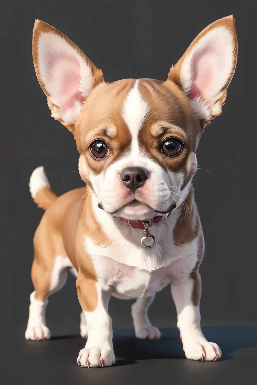 create a dog in illustration style with the following specifications mixed breed between chihuahua 24,5%, boxer 19,8% small brabançon 16,9% e um bulstife 14,7%