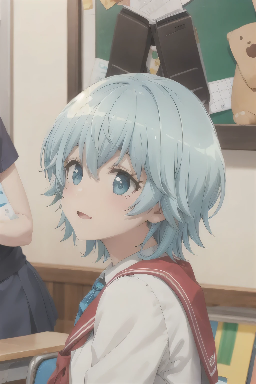 School，JK，Acting cute，Blue Hair，Pat your head