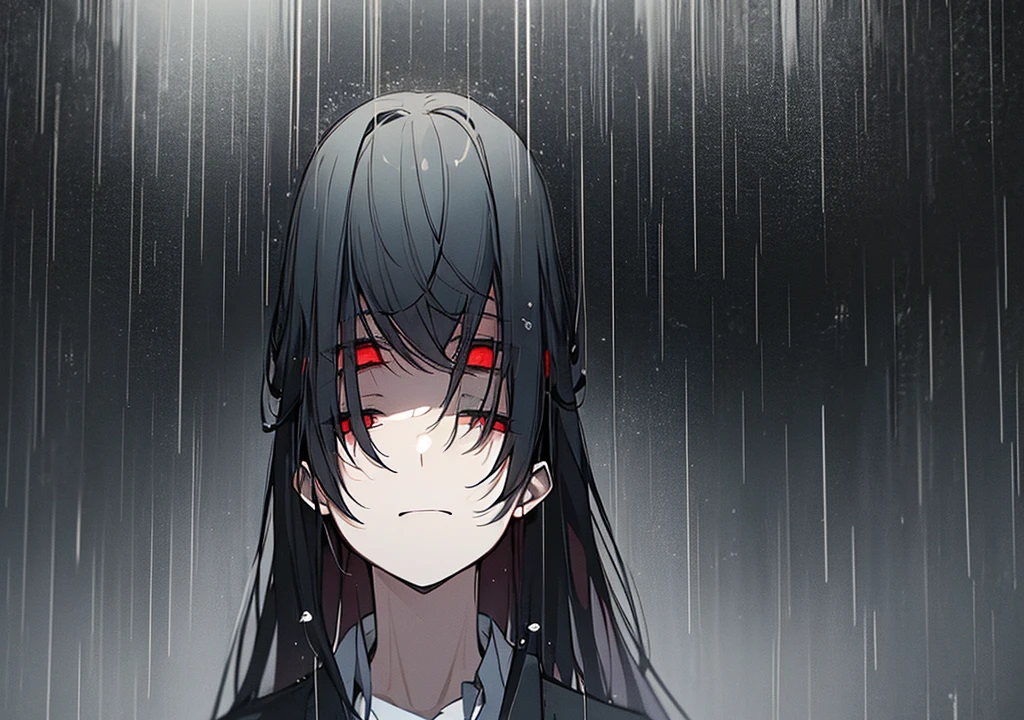 "Create an anime-style image that captures the emotional depth and contrasting themes of the song. The scene should feature a dark, rainy urban environment with deep shadows and muted colors. In the foreground, a character with visible red scars on their wrists stands in a contemplative pose, half-hidden in the shadows. Their face is partially obscured by a mask, symbolizing the duality of their public facade and private pain. Surrounding them, incorporate subtle, moody lighting and rain effects to evoke a sense of inner turmoil and silent screams. The overall aesthetic should blend traditional anime art with a melancholic and dark, yet visually striking atmosphere."