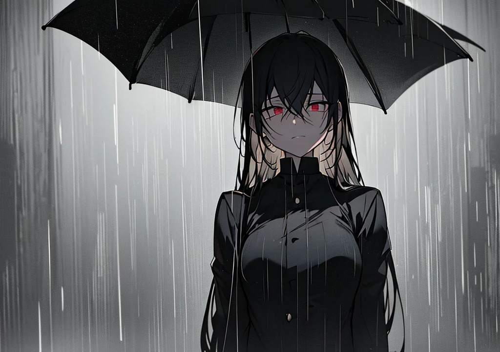 "Create an anime-style image that captures the emotional depth and contrasting themes of the song. The scene should feature a dark, rainy urban environment with deep shadows and muted colors. In the foreground, a character with visible red scars on their wrists stands in a contemplative pose, half-hidden in the shadows. Their face is partially obscured by a mask, symbolizing the duality of their public facade and private pain. Surrounding them, incorporate subtle, moody lighting and rain effects to evoke a sense of inner turmoil and silent screams. The overall aesthetic should blend traditional anime art with a melancholic and dark, yet visually striking atmosphere."