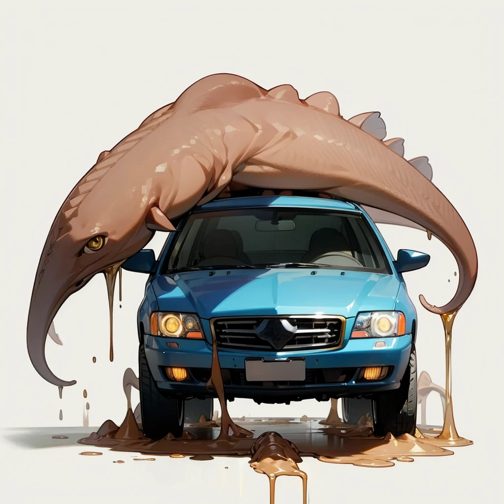 (Random Evolution, Colossal squid mixed Limousine cow), full body version, full blue and yellow colour skins, (gold eyes), (Grassroots oil), no background, Oil, slimy floor