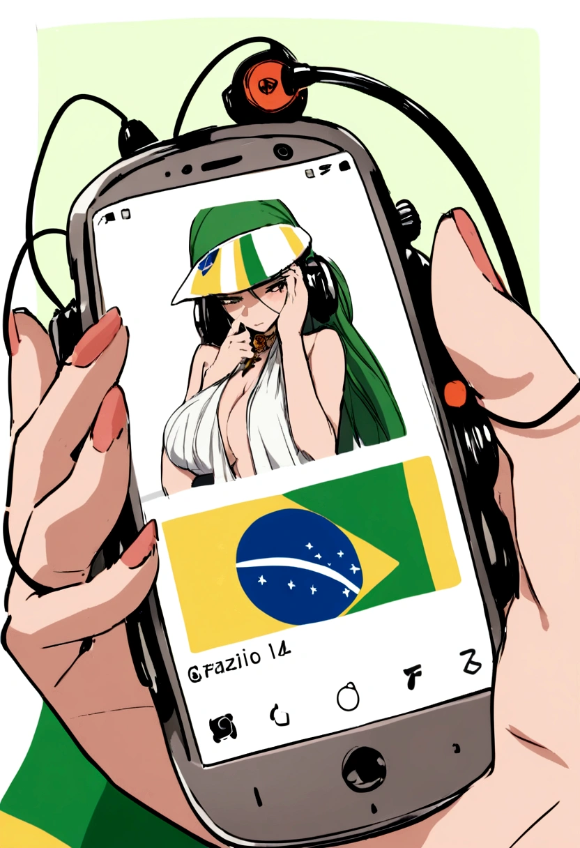headphones, smartphone, Brazilian flag