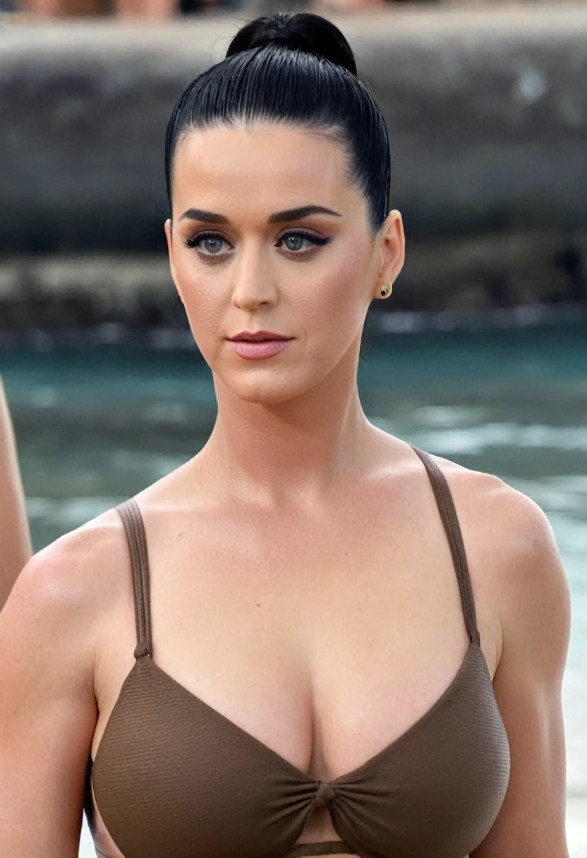 (high quality Erotic celebrity photograph ) (KatyPerry, is naked, on a vacation beach , pale white skin tone ,(katy perry woman, long brown hair, long brown hair pulled back, hair bun ) photorealistic ) , vacation side ,celebrity erotic photograph , nude, topless, oily skin ,tall figure , fit muscular figure , exhausted look, , wet, shiny sweaty skin , celebrity, female, woman, hollywood actress, fleshy muscular woman , ( perfect anatomy ,natural lights, depth of field, insanely detailed skin texture, hyper detailed features, hyper photorealistic texture )