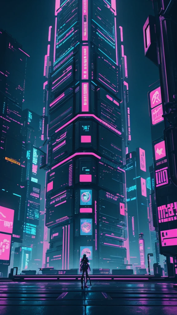 a digital illustration of a futuristic city with a neon tower, cyberpunk art style, cyberpunk themed art, cyberpunk pixel art, cyberpunk vibe, cyberpunk vibrant colors, cyberpunk vibes, cyberpunk shading, cyberpunk artstyle, cyberpunk building, cyberpunk aesthetics, cyberpunk aesthetic, detailed cyberpunk illustration, cyberpunk art, dreamy colorful cyberpunk colors, cyberpunk illustration, cyberpunk background, cyberpunk architecture