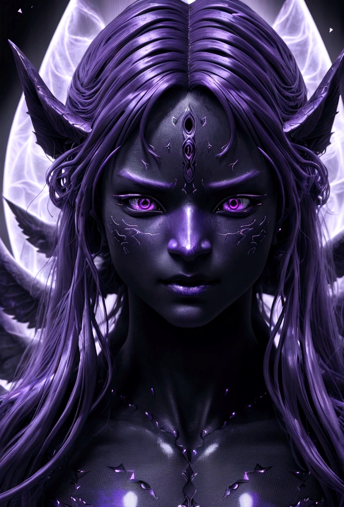 a demon with no mouth and no eyes, glowing purple eyes, anime style, Brazilian funk cover, masterpiece, (best quality,4k,8k,highres,ultra-detailed,realistic:1.37), (ethereal,supernatural,mystical:1.2), (intense colors,glowing:1.1), (dramatic lighting,cinematic:1.1), highly detailed, intricate patterns, abstract, digital art