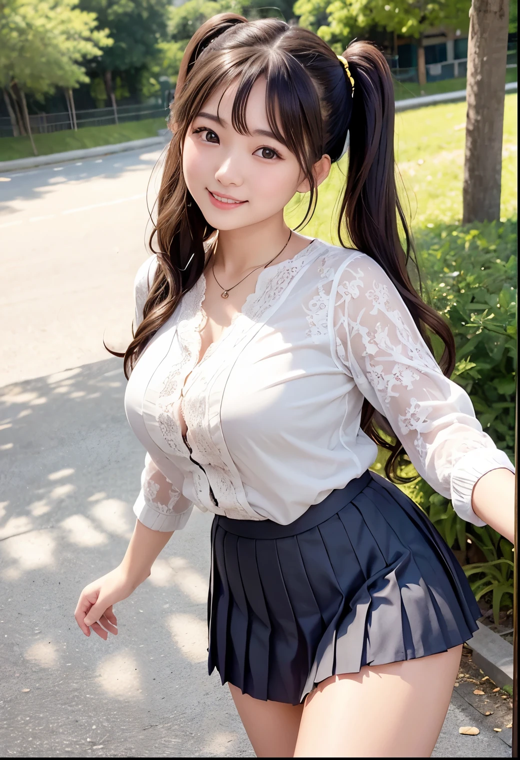 Photorealistic perfect body、Ultra-high image quality、Ultra-high realistic image quality、(a :1.5)、(Japan schoolgirl in the 1990s:1.3)、(School Uniform Tops:1.3)、(School uniform skirt:1.3)、(School Uniform Blazer:1.3)、(Loose-fitting leg warmers:1.3)、(Leather shoes:1.3)、(huge-breasted:1.4)、(cleavage of the breast:1.7)、Waist slender、(Parted bangs)、(short curly blonde hair:1.2)、(good lighting)、(blurry backround)、(grin)、(glossy rose gold lip)、Gal Style Makeup、Gal style earrings、Gal style bracelet、(Gal style necklace、Double Necklace:1.3)、Sit on the school steps、(fullllbody)