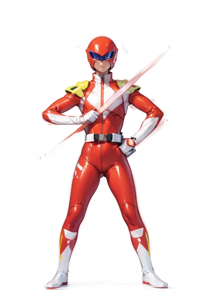 Thunder backdrop, thunder ranger, li face, small breast, tight suit, speedy thunder, alien weapons , yellow hair