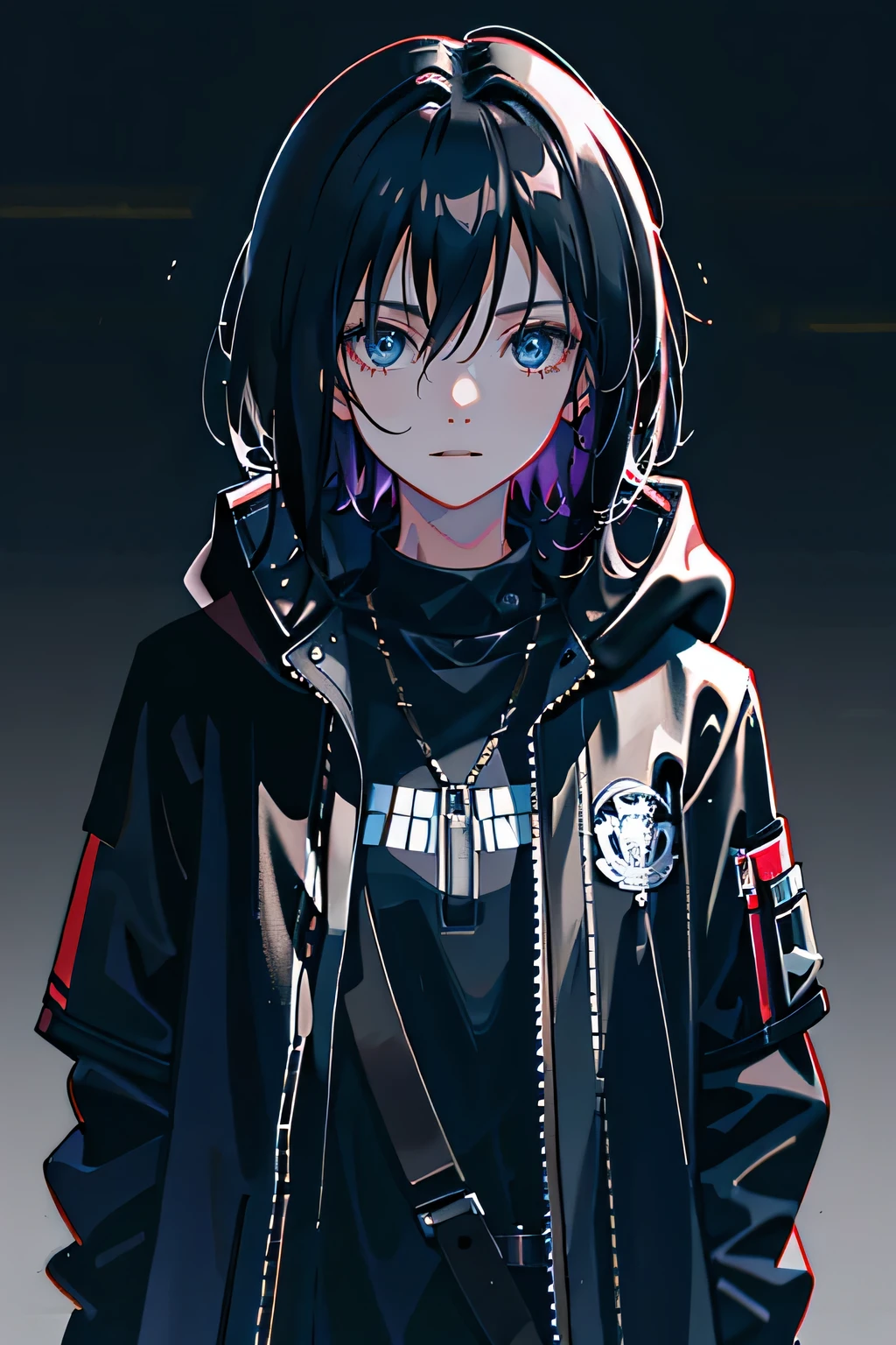 1 girl, jacket, rain, Open, hoodie, open jacket, chain, backpack, I look at the other, dirty hair, trending on artstation, permission 8k, very detailed, anatomically correct, sharp image, digital painting, conceptual art, trending on pixiv, Makoto Shinkai style,