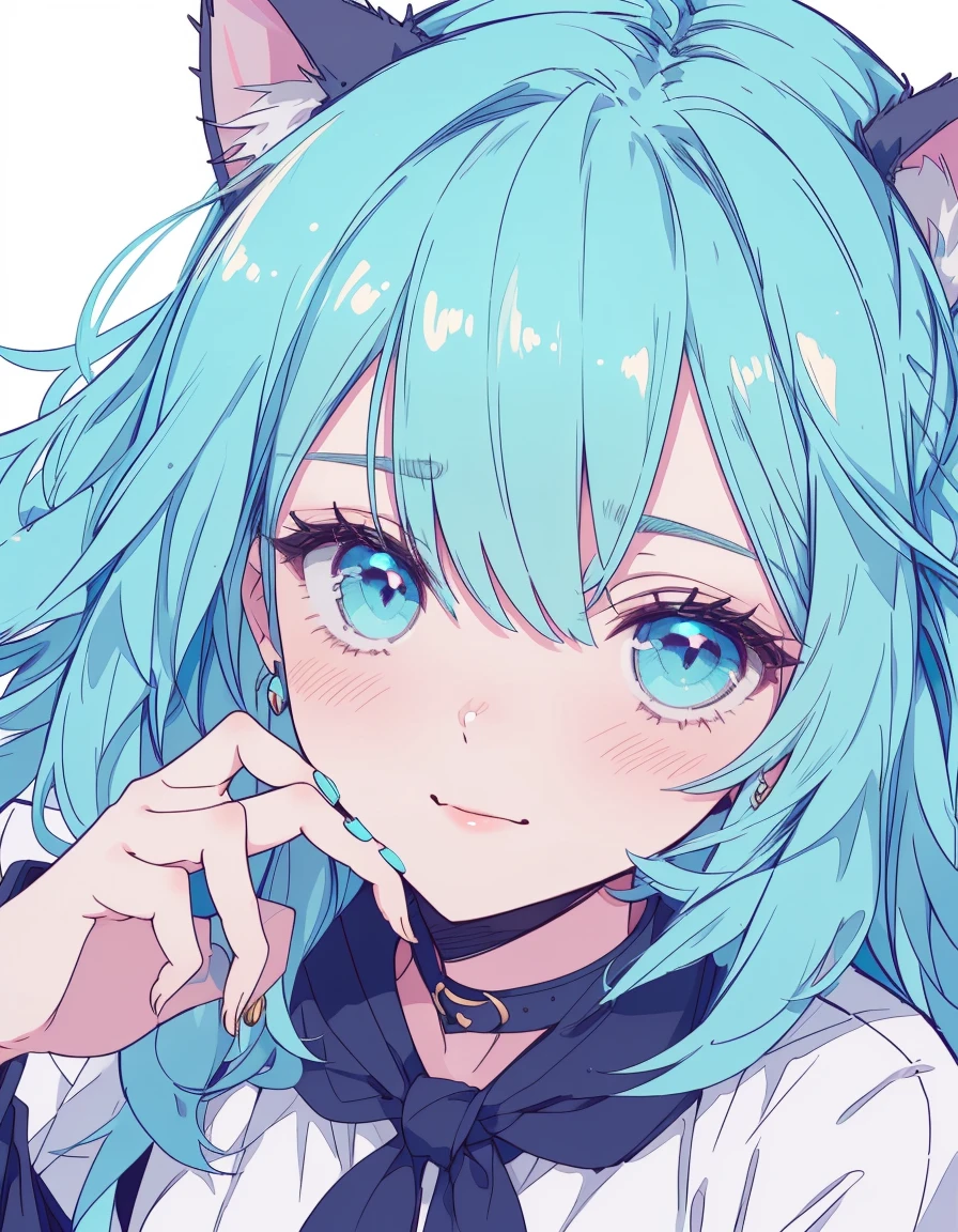 gal, smile, wink, one closed eye, full body, ((masterpiece, best quality:1.5)), ((Beautiful detailed cat aqua eyes:1.2)), cat ears, pale skin, medium breasts, beautiful hands, beautiful fingers, EasyNegative