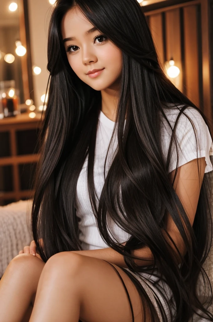 cute girl night long hair cute