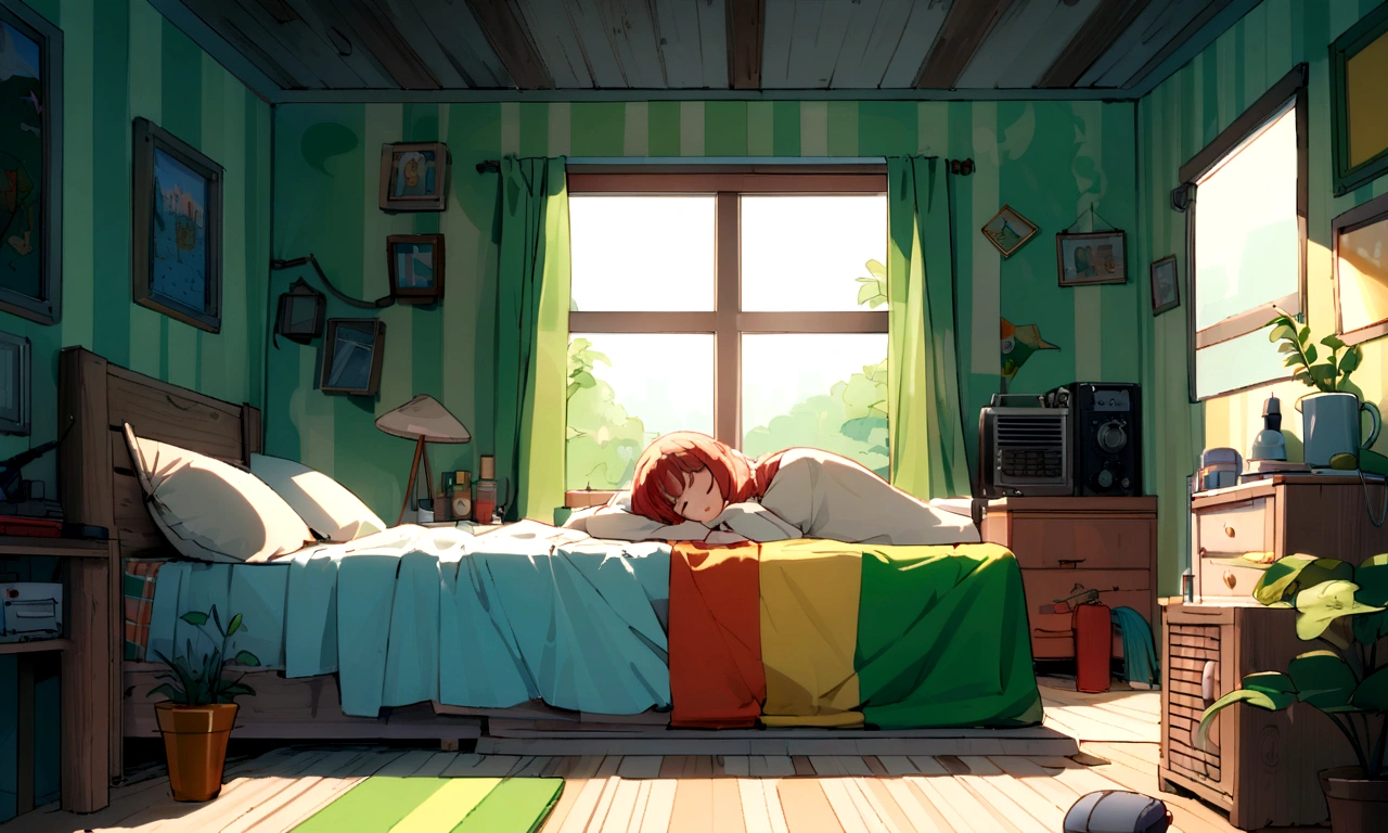 Orange Hair、man、man高校生、boy、Lying down、Pajamas、pajamas、Open your eyes、Landscape、profile、真顔のprofile、Inside the room、Short Hair、From above、From above視点、真From aboveの視点