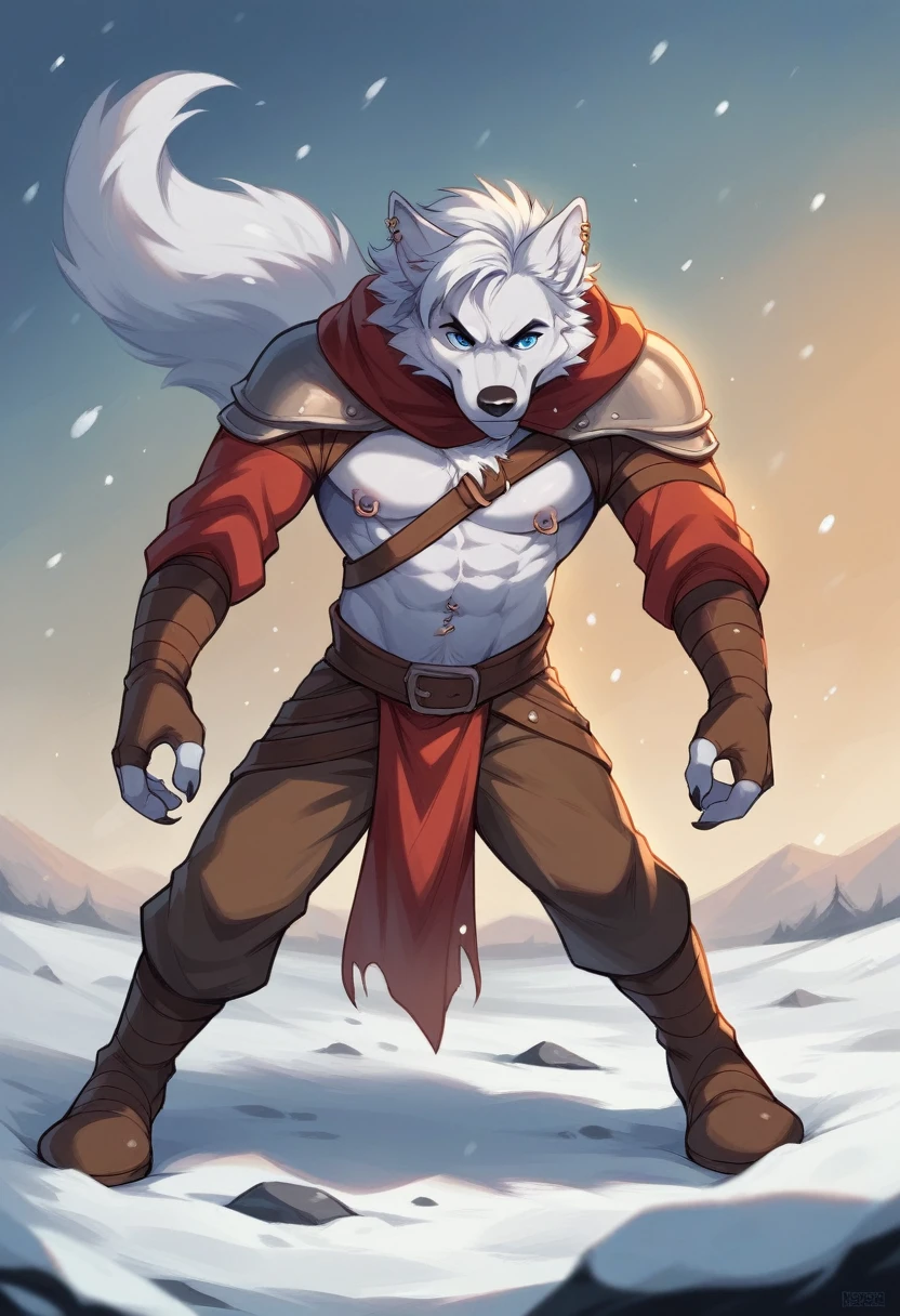 (top quality, best quality, Iriedono, High-quality illustrations, masterpiece, perfect artwork, cinematic light and shading, 16k, 1080p, uploaded on e621)(kemono, furry, anthro, alone), 1 larger male, (very detailed body, face, tail, arms, hands, legs, head and eyes), Assasin’s Creed, grey wolf, Death, thick thighs, grey fur, fluffy, wolf ears, wolf fluffy tail, perfect eyes, black sclera eyes, red eyes, beautiful Assasin outfit, beautiful Assasin swimsuit, night city, body movement, body twitching, jiggle physics, small smile, feeling gay