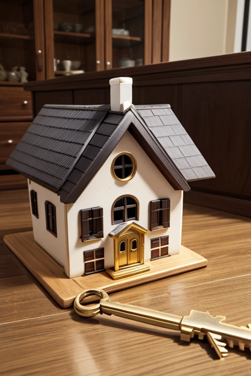 A house with a key, symbolizing the achievement of owning a home
