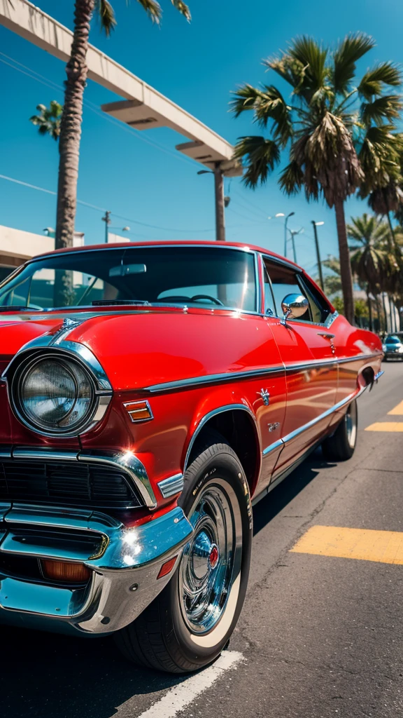A photorealistic image of a lowrider car bouncing on a sun-drenched boulevard. Palm trees sway in the breeze. The car is a classic Chevy Impala with candy apple red paint and Chicano murals depicting fantastical creatures and Aztec warriors. Chrome gleams everywhere. Hydraulics lift the front end high, showcasing intricate wire wheels. The car dips low, almost scraping the ground. Fuzzy dice dangle from the rearview mirror, and a subwoofer thumps in the trunk. The scene pulsates with vibrant Latino culture.
Additional details:
8k resolution
Octane render
Focus on the chrome details and the movement of the car
